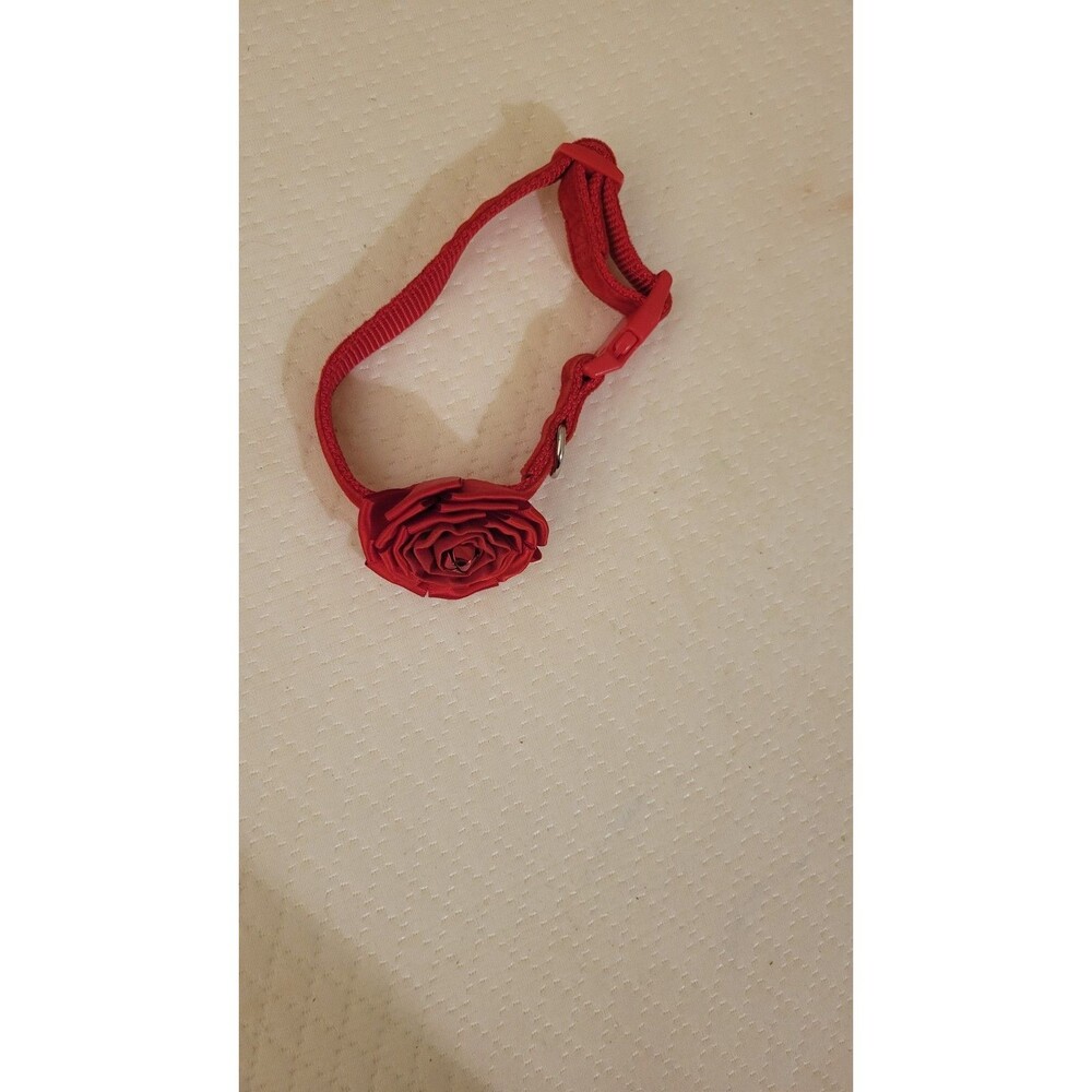 Red Rose Flower Adjustable Dog Collar with Bell Small Pet Puppy Cat Collar